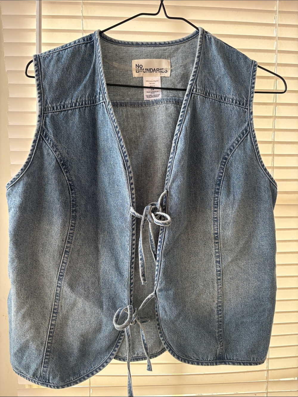 No Boundaries Light Blue Denim Tie-Front Vest